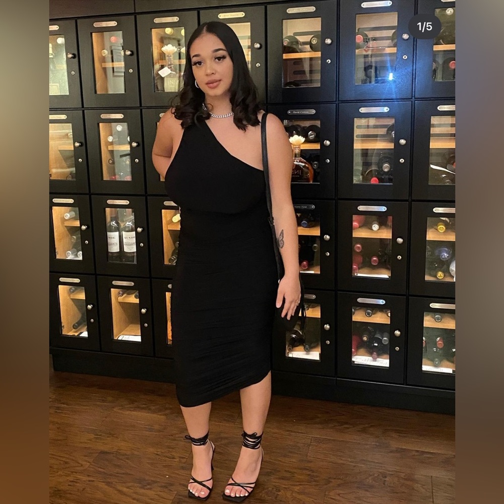 My man and me ruched midi dress